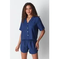C&CITY Blusentop Kurzarmhemd und Shorts Set