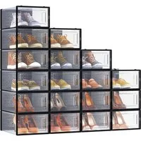 SONGMICS Schuhbox 18er Set, Schuh-Organizer aus Kunststoff, faltbar und stapelbar (18 St), für Schuhe bis Größe 44, 33,5 x 23,2 x 14,3 cm