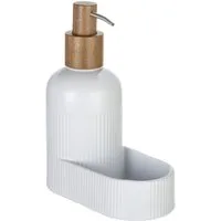 SCHÖNER WOHNEN-Kollektion Seifenspender REFIA, Spülmittelspender mit Schwammhalter, Keramik und Akazienholz, 400 ml