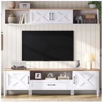 Merax Wohnwand 2-teiliges Komplett-Set mit TV-Schrank & Hängende Vitrine, (1-St), TV-Wohnwand-Set mit 4 Schränken und 1 Schublade, 180x40x50cm
