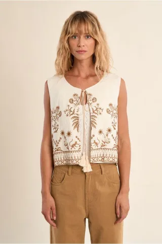 molly bracken - Bestickte Boho-Weste mit kurzem Schnitt beige - Gr. - S