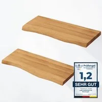 LAMO Manufaktur Wandregal LAMO Manufaktur 2 Stück Wandregal aus Holz 2x 42cm, Schweberegal Massiv 100% Echtholz, Wandregale SET 2 Baumkante Farbe: Rustikal