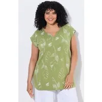Ulla Popken Longtop Top Palmenblätter Boxy Tunika-Ausschnitt ärmellos