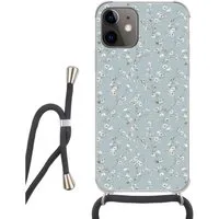 MuchoWow Handyhülle für Apple iPhone 12 Mini Klassisch - Blumen - Blau, Tragbare Handyhüllen mit Kette zum umhängen, Handykette Handyband
