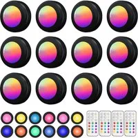 Luckice Unterschrankleuchte 3 Stück Batteriebetrieben LED RGB Spots mit Fernbedienung, RGB mit 13 Farbmodi, 13 Farbwechsel Kabellos Vitrinenbeleuchtung, Dimmbar Unterbauleuchte Küche LED Lampe zum Kleben Schranklicht, Nachtlicht mit Fernbedienung und