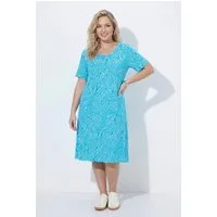 Ulla Popken Jerseykleid Jerseykleid Blätter A-Linie Rundhals Halbarm