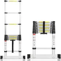 Clanmacy Teleskopleiter Aluminium Teleskopleiter 2,6M, Leiter Ausziehbar mit Stabilisator, Kla (Teleskopleiter,Anlegeleiter,Klappleiter,Schiebeleiter, Hochleistungs-Teleskopleiter, Hochwertiges Aluminiummaterial), Mühelose Portabilität Unabhängige Ve