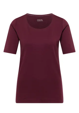 CECIL - Basic T-Shirt mit Rundhals in Unifarbe sweet grape red - Gr. - XS