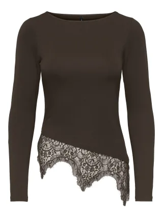 ONLY - ONLLAILA L/S LACE MIX TOP JRS NOOS Coffee Bean - Gr. - L