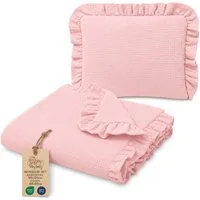 Babydecke Musselin Decke Baby Set 75x60 cm + Kissen 40x30 cm mit Rüschen, Totsy Baby