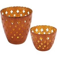 Marrakesch Orient & Mediterran Interior Teelichthalter 2er Set Orientalisches Gartenwindlicht Mateo aus Metall in Rost 10 cm (2 St), Handarbeit