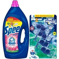 Spee 4 in 1 Color Gel 100 WL & WC FRISCH Kraft Aktiv Blauspüler Mega-Pack Colorwaschmittel (Spar-Set, [2-St. Flüssigwaschmittel & Toilettenstein für Reinheit & Sauberkeit)
