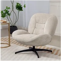 HOMCOM Relaxsessel mit Breiter Sitzfläche, Integrierter Armlehne, dicker Polsterung (Gepolstert Sessel, 1-St., 360° Drehbar Loungesessel), aus Chenille, mit gekreuzten Stahlbeinen, für Wohnzimmer, Cremeweiß