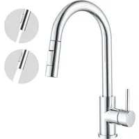 AICA Küchenarmatur Wasserhahn Küche mit Hochdruck, ausziehbar & 360° schwenkbar Einhebelmischer mit 2 Strahlarten, Mischbatterie für Spüle