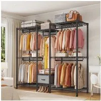 Klyvvo Kleiderständer Offener Kleiderschrank, Garderobenständer aus Metall, (1 St), mit 8 Höhenverstellbaren Regalböden, 5 Kleiderstangen & 1 Schublade