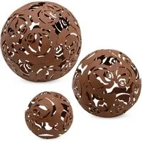 Spetebo Dekokugel Metall Deko Rostkugeln - 3er Set / 20 / 15 / 10 cm (Set, 3 St., Gartenkugeln), Garten Kugel mit Blumen Ornamenten