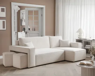 Ecksofa Schlafsofa Sofa ADARA inkl. Hocker in Stoff Centaur Creme Ottomane Re...