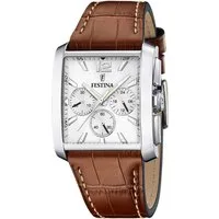 Festina Chronograph F20636-1 Silbern Lederband Braun 38x37 mm