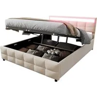 Flieks Polsterbett, Hydraulisches Stauraumbett Doppelbett 180x200cm mit LED-Beleuchtung