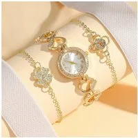 Luckice Quarzuhr Damen-Quarzuhr Quarzuhren mit 2 Armbändern (3-tlg. Set), (Elegantes Armbandset mit Kleeblatt,Sonnenblume&Schwanenmotiv–Perfekt zu Röcken, 3-tlg., Blusen & Bikinis – Ideales Geschenk für Weihnachten), Geburtstag & Jubiläum