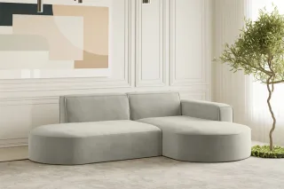 Ecksofa Designersofa PALMA XS in Stoff Noel Hellgrau Ottomane Rechts