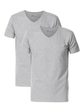 Petrol Industries - 2-er Pack Basic-T-Shirt V-Ausschnitt Herren - Grau