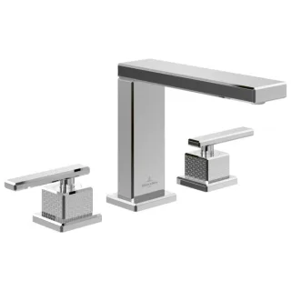 Villeroy und Boch Mettlach Dreiloch-Waschtischarmatur TVW12600200061 ohne Ablaufgarnitur, verstellbarer Strahlregler, Standmontage, chrom