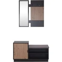 HTI-Living Garderoben-Set Dana mit Schuhbank Schwarz, (Set, 2-St., 1 Garderobenpaneel mit Spiegel, 1 Schuhbank), Garderobenpaneel Spiegel Schuhregal mit Sitzkissen