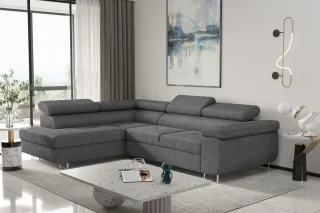 Couchgarnitur JADE Stoff Graphit mit Schlaffunktion Ottomane Links