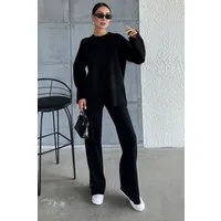 WOMAN VISION Blusentop Zweiteiliges Set aus Strickpullover und Hose mit Schlitz.
