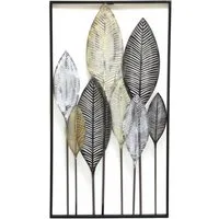 Dekoleidenschaft Wandbild "Blätterwald" 3D Wanddeko aus Metall 52x95 cm, Wandschmuck, Metallbild, Blätter, Wandverzierung in Metallic-Tönen, Deko-Objekt