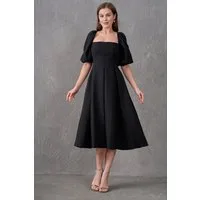 WOMAN VISION Abendkleid Trägerloses, kurzärmeliges, ausgestelltes Midikleid mit Ausschnitt