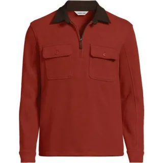 Bedford-Polopullover mit Reißverschluss, Herren,  Braun, Baumwoll-Mischung/Polyester-Mischung, by Lands' End