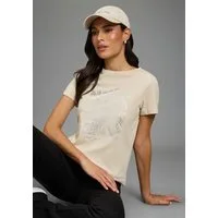 Laura Scott T-Shirt mit schimmerndem Folienprint, hüftlange Basic-Passform