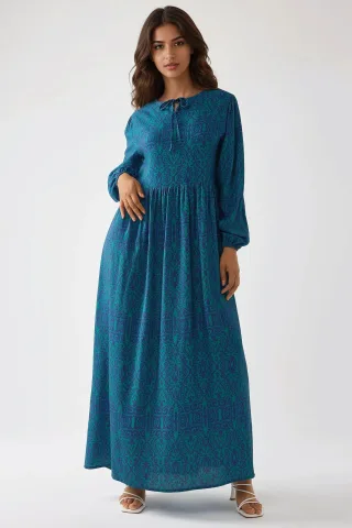 Bedrucktes A-Linien Maxikleid mit Rundhalsausschnitt