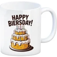 speecheese Tasse Bierkuchen Happy Biersday Kaffeebecher für Biertrinker zum Geburtstag