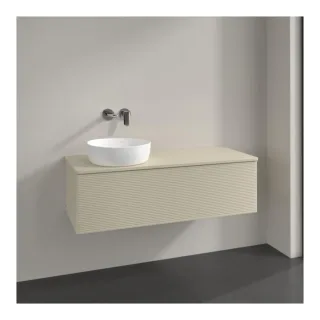 Villeroy und Boch Antao Waschtisch-Unterschrank K33150GF 120x36x50cm, Hahnloch, Waschbeckenplattenfarbe Lack, glossy white lacquer