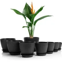 BigDean Blumentopf 8er Set Blumentöpfe Anthrazit – Rundtöpfe mit Untersetzer, 10-19 cm (Set, 8 St., Pflanztöpfe), 8 verschiedene Größen, In- & Outdoor, mit Entwässerungslöchern