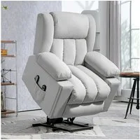 HOMCOM Massagesessel Elektrisch Relaxsessel mit Massage-/ Wärme-/Liegefunktion (Fernsehsessel mit Aufstehhilfe, 1-St., TV-Sessel), mit Becherhalter, Stautraum, USB-Anschlüssen und Fernbedienung