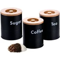 relaxdays Vorratsdose 3er Set Kaffee Tee Zucker, Stahl