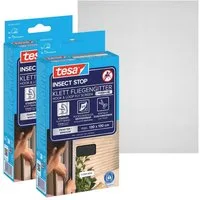 tesa Insektenschutz-Fensterrahmen Klett Fliegengitter Premium für Fenster, Insektenschutz, ohne bohren, (Spar-Set, 2-St., zuschneidbar, selbstklebend - 2x 130 cm x 130 cm - Anthrazit), Mückenschutz mit starkem Klettband, rückstandsfrei entfernbar