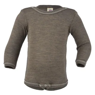 Engel Natur Merino/Seide Langarm Babybody GOTS 62/68 walnuss