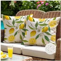 FOUORTUNATE-BEE Kissenbezug 2er Set Gelb Zitronen Kissenbezug Frühling Sommer Deko, (2 Stück), Sofakissen Dekokissen Gartenkissen für Wohnzimmer Bank Terrasse