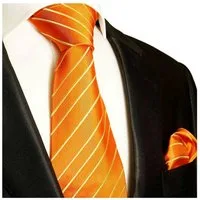 Paul Malone Krawatte Herren Seidenkrawatte und Tuch modern gestreift orange Krawatte Seide (Set, 2-St., Krawatte mit Einstecktuch) Breit (8cm), orange gold 884