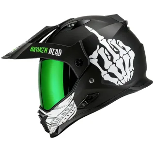 Broken Head Endurohelm Street Rebel Grün + Grün Verspiegeltes Visier