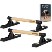 NEOLYMP Liegestützgriffe Parallettes Holz - Calisthenics Equipment Liegestützgriffe - Push Up (Set, Push Up Bars belastbar bis 500 kg - inkl. E-Book & Grip Tapes), Handstand Griffe aus massivem Holz & Stahl - rutschfest & ergonomisch