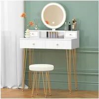 ALFORDSON Schminktisch Modernes LED-Schminktisch-Set Weiß & Gold (1-St., mit Spiegel, Schubladen und passendem Hocker), ideal für Schlafzimmer und kleine Wohnungen