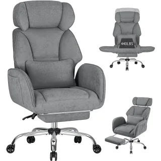 HOFFREE Criss Cross Office Chair with Footrest andAdjustable Armrests & Headrest 90°-135° Back Adjustable Wide Seat Co
