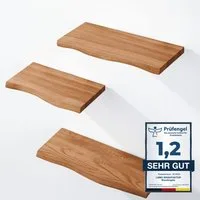 LAMO Manufaktur Wandregal LAMO Manufaktur 3 Stück Wandregal aus Holz 42/36/30cm, Schweberegal Massiv 100% Echtholz, Wandregale SET 1 Baumkante Farbe: Dunkel