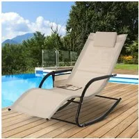 Outsunny Schaukelstuhl mit Seitentasche (Relaxsessel, 1 St), für Garten, Beige